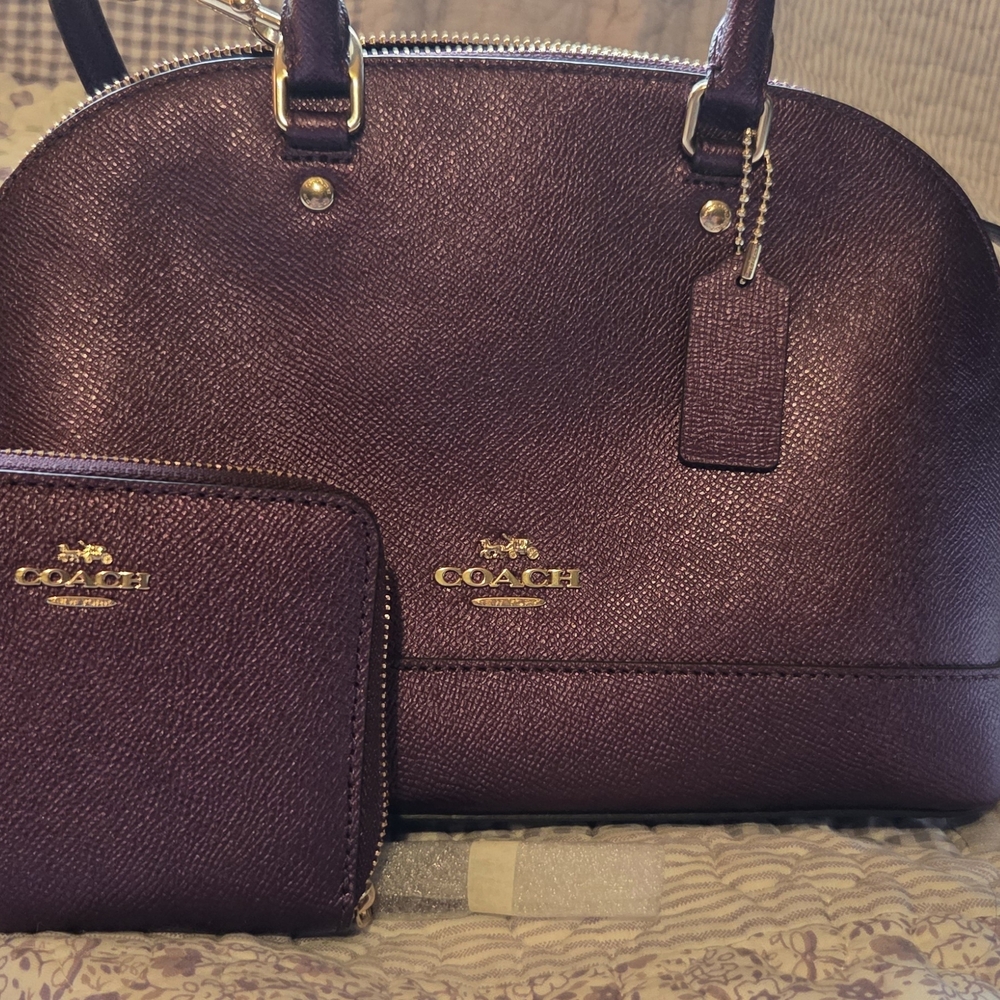 Coach F29170 Mini Sierra Metallic Raspberry Satchel & F29444 Small Wallet